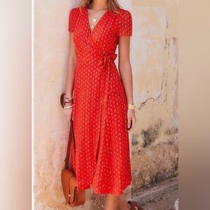 Sezane Amber Red Wrap Midi Dress